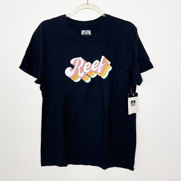 Reef Surf Black Retro Logo Short Sleeve Graphic Tee Womens Medium - Picture 1 of 5